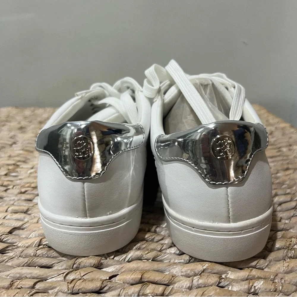 Liz Claiborne Size 8 M White  Sneakers Shoes Faux Leather Warwick Silver Accents